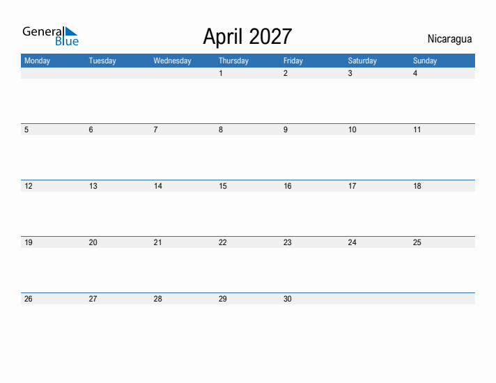 Fillable April 2027 Calendar