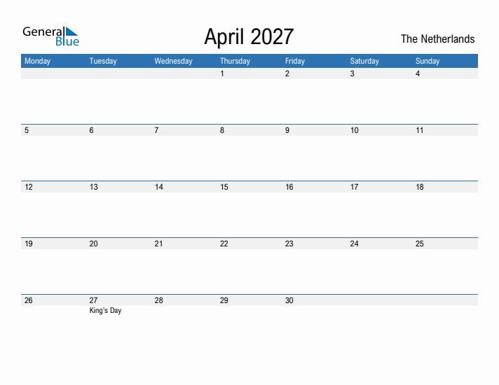 Fillable April 2027 Calendar