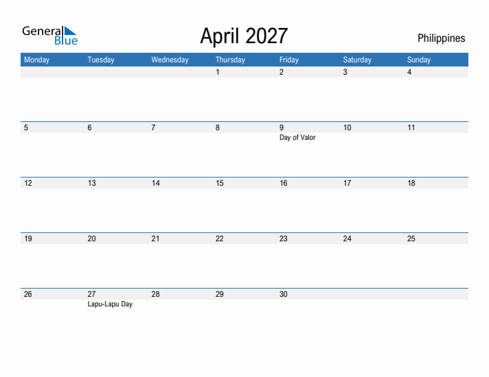 Fillable April 2027 Calendar