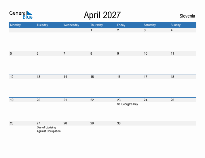 Fillable April 2027 Calendar