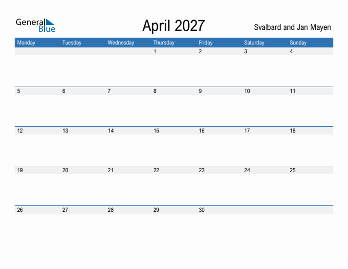 Fillable April 2027 Calendar