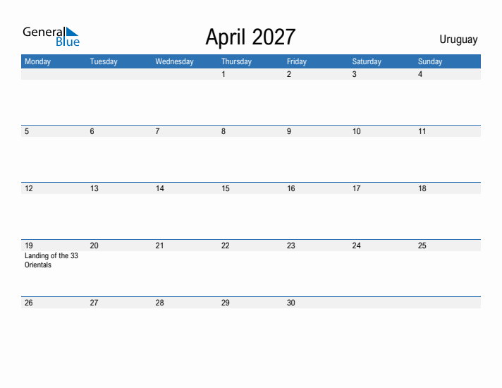 Fillable April 2027 Calendar