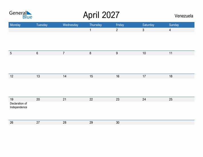 Fillable April 2027 Calendar