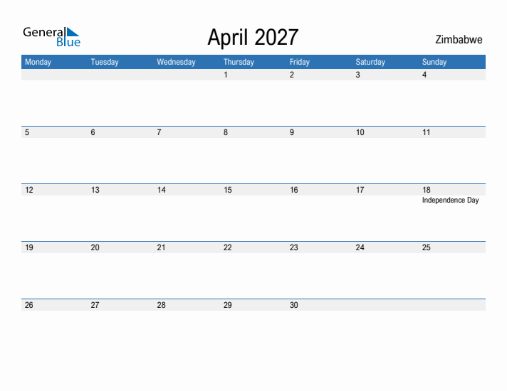 Fillable April 2027 Calendar