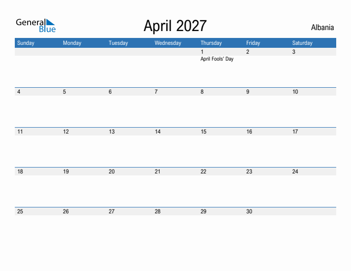 Fillable April 2027 Calendar