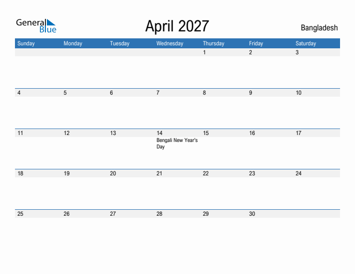 Fillable April 2027 Calendar