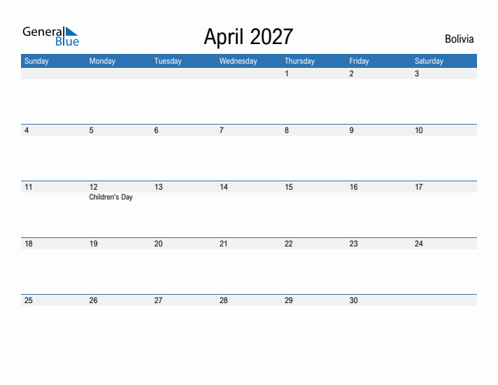 Fillable April 2027 Calendar