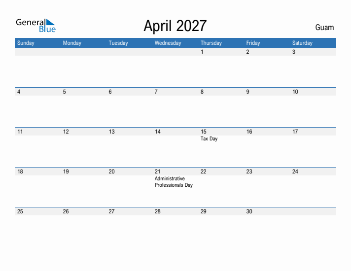 Fillable April 2027 Calendar