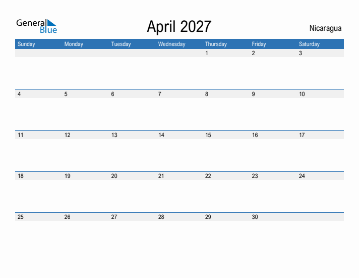 Fillable April 2027 Calendar