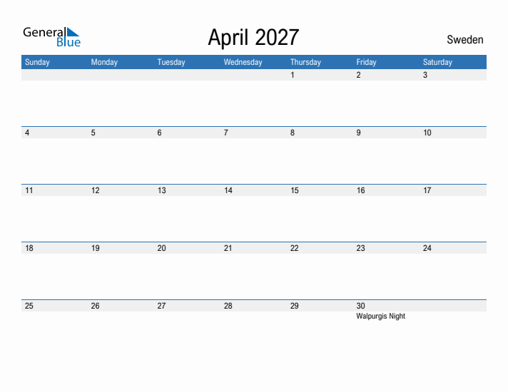 Fillable April 2027 Calendar