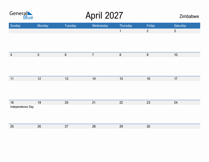 Fillable April 2027 Calendar