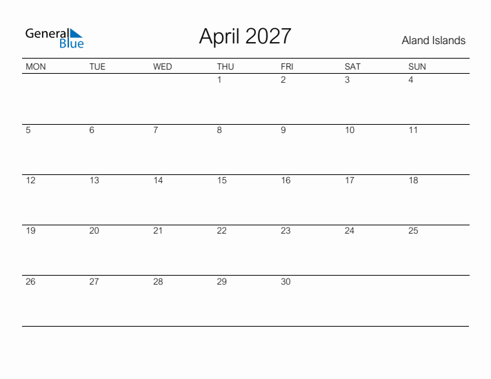 Printable April 2027 Calendar for Aland Islands