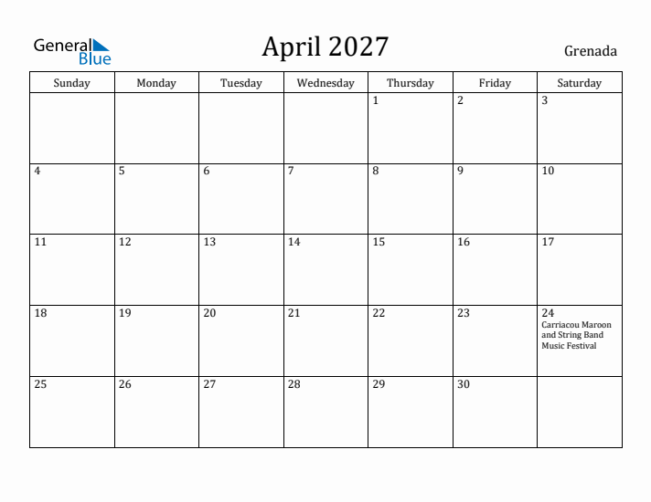 April 2027 Calendar Grenada