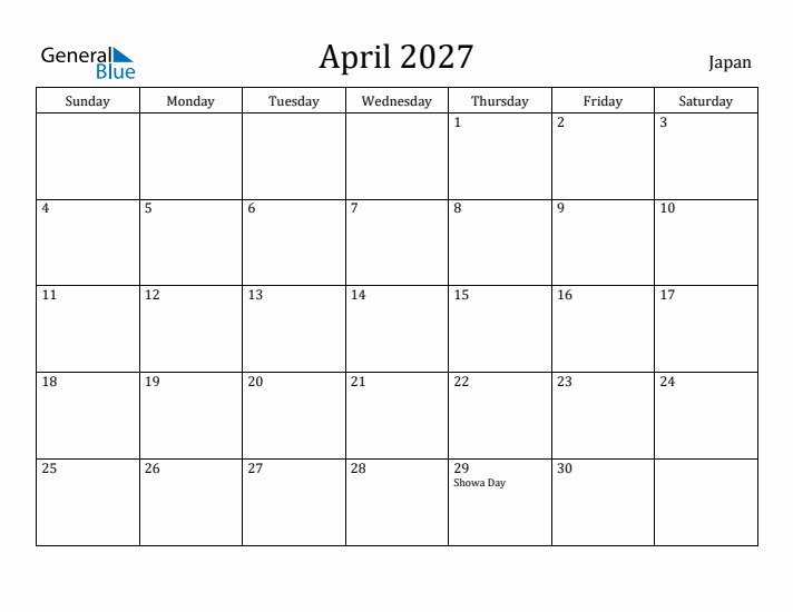 April 2027 Calendar Japan