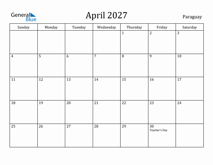 April 2027 Calendar Paraguay