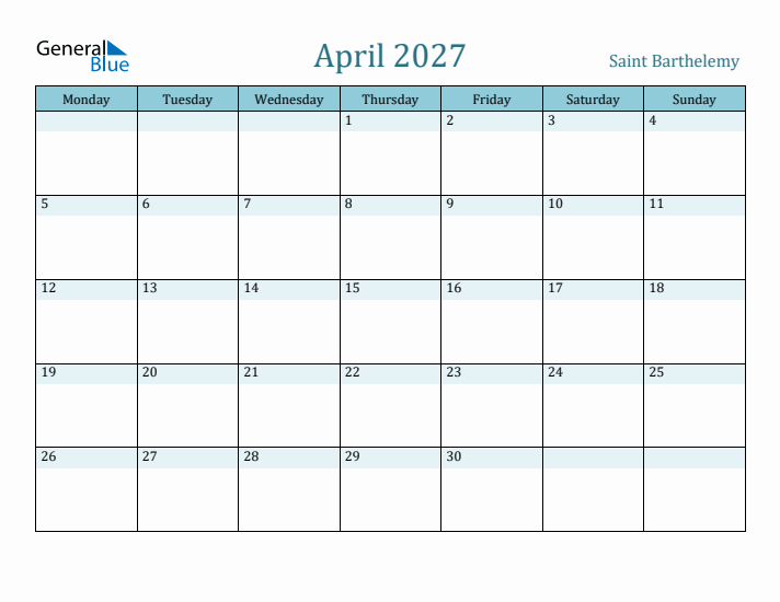 April 2027 Calendar with Holidays