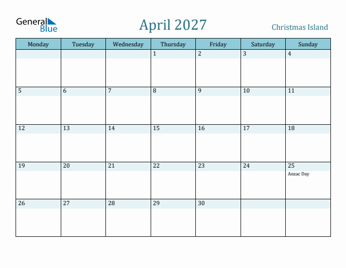 April 2027 Calendar with Holidays