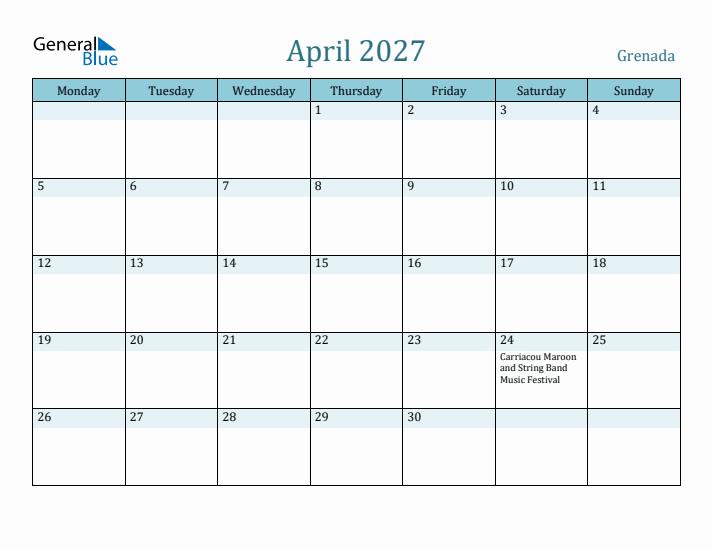 April 2027 Calendar with Holidays