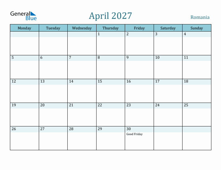 April 2027 Calendar with Holidays