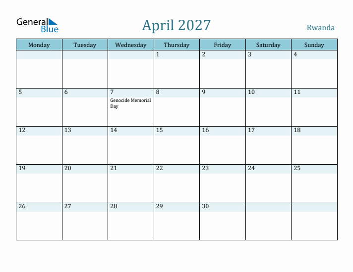 April 2027 Calendar with Holidays