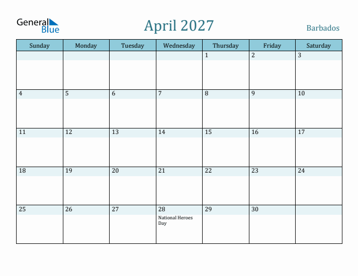 April 2027 Calendar with Holidays