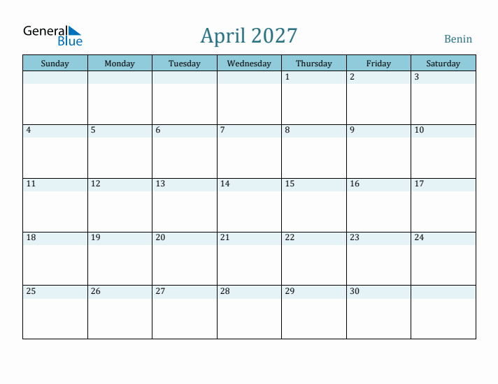 April 2027 Calendar with Holidays