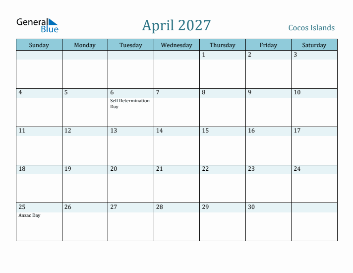 April 2027 Calendar with Holidays