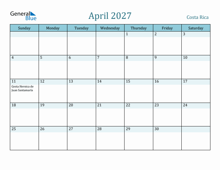 April 2027 Calendar with Holidays