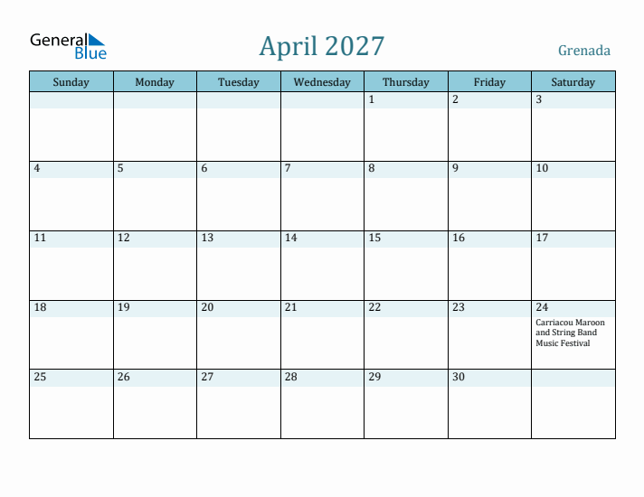 April 2027 Calendar with Holidays