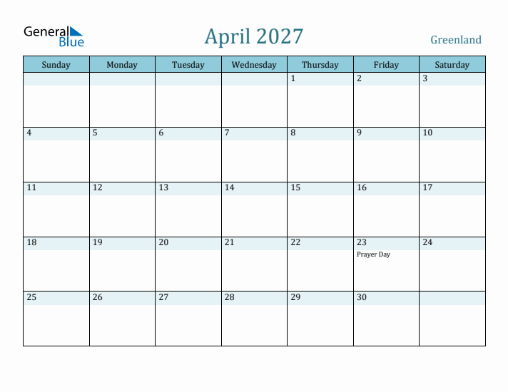 April 2027 Calendar with Holidays