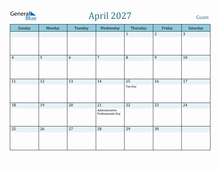 April 2027 Calendar with Holidays