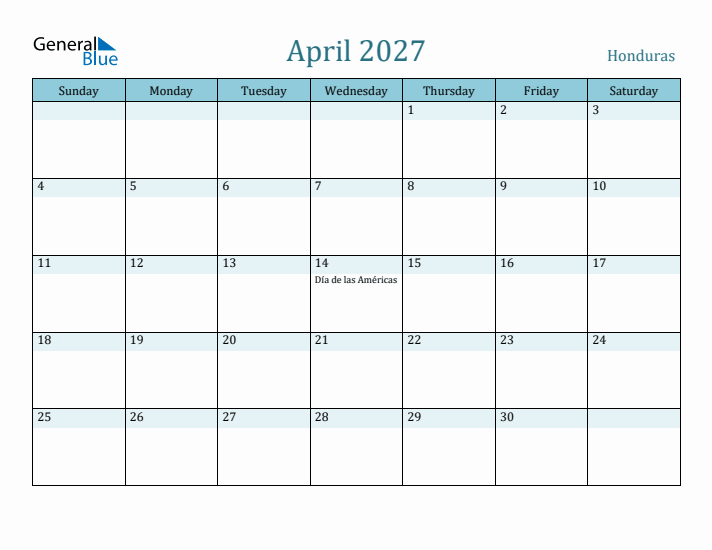 April 2027 Calendar with Holidays