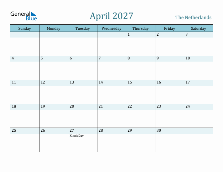 April 2027 Calendar with Holidays