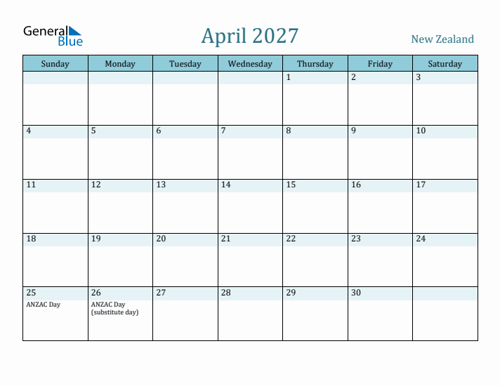 April 2027 Calendar with Holidays