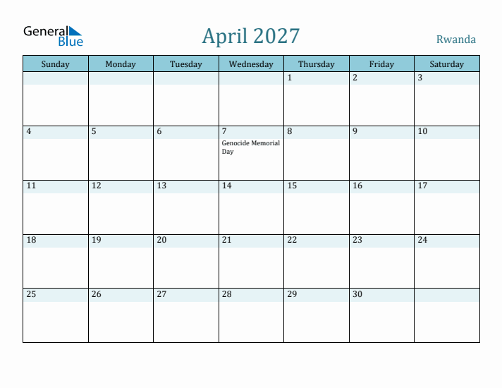 April 2027 Calendar with Holidays