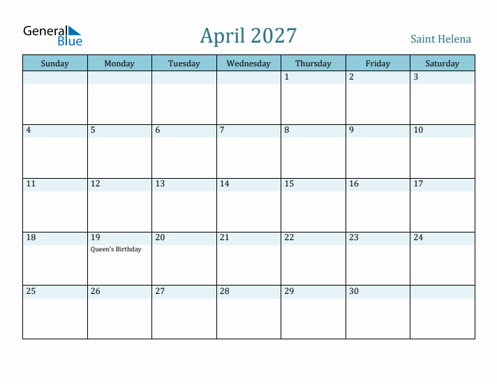 April 2027 Calendar with Holidays