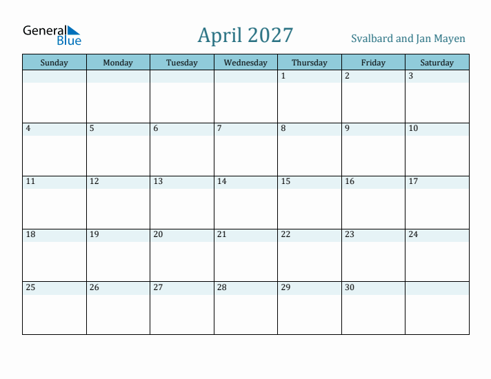 April 2027 Calendar with Holidays