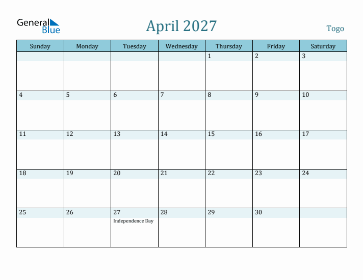 April 2027 Calendar with Holidays