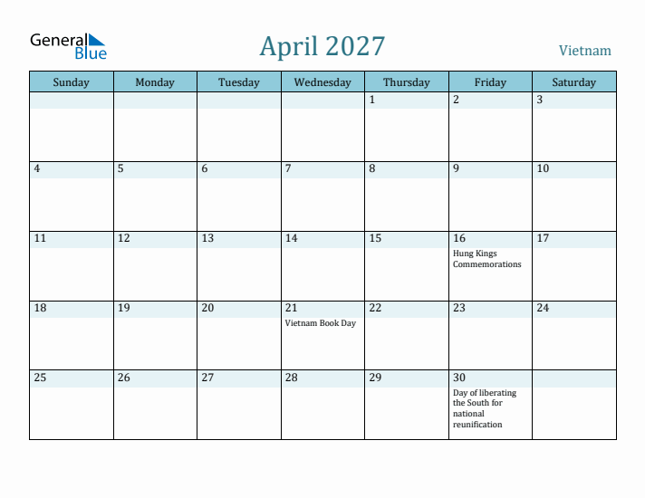 April 2027 Calendar with Holidays