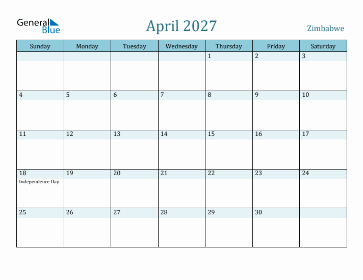 April 2027 Calendar with Holidays