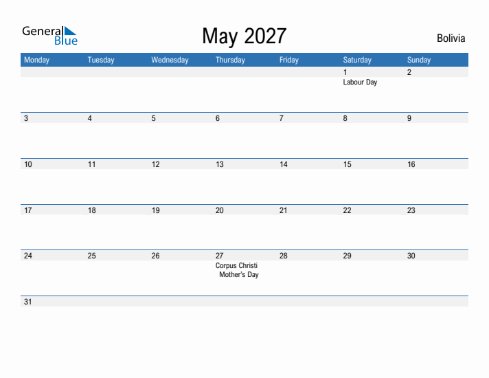 Fillable May 2027 Calendar