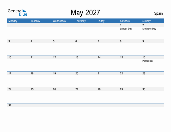 Fillable May 2027 Calendar