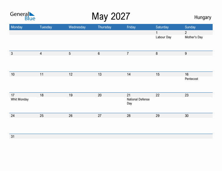 Fillable May 2027 Calendar