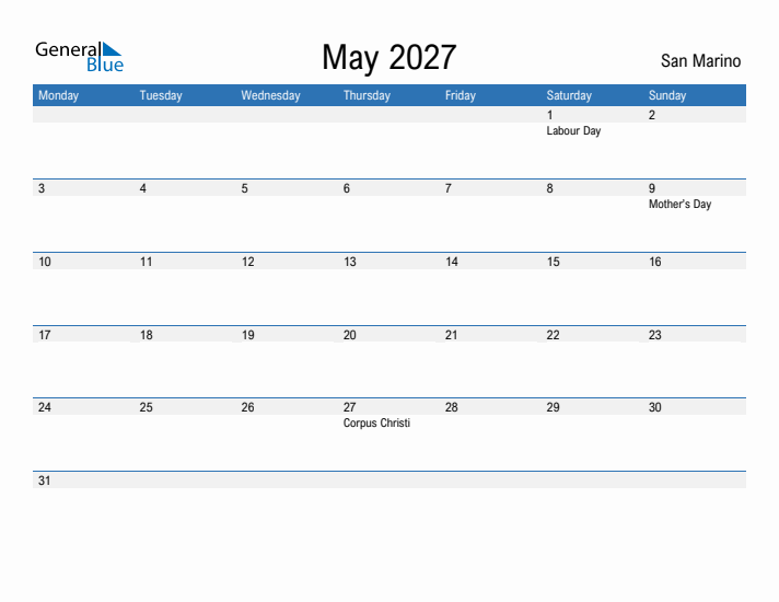 Fillable May 2027 Calendar