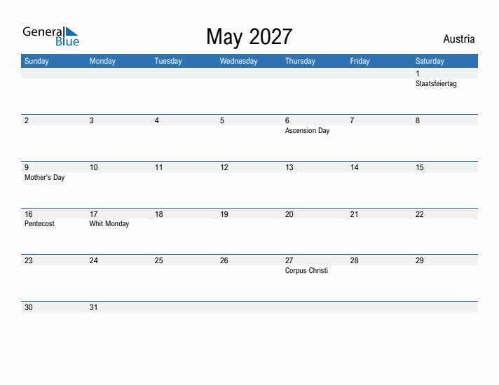 Fillable May 2027 Calendar