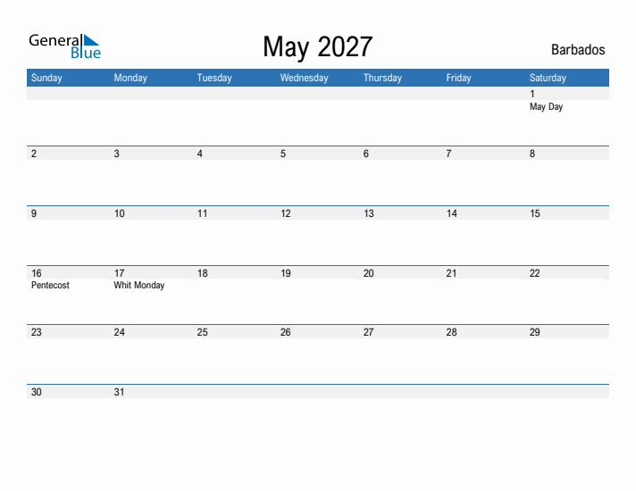 Fillable May 2027 Calendar