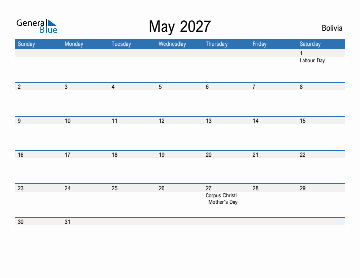 Fillable May 2027 Calendar