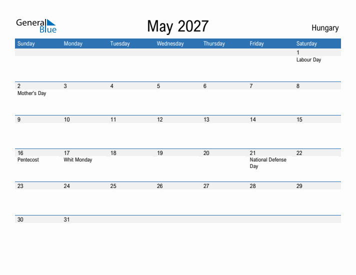 Fillable May 2027 Calendar