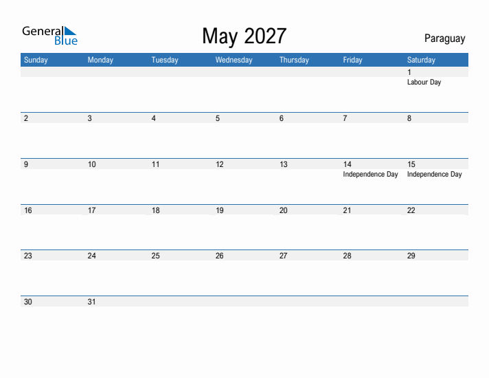 Fillable May 2027 Calendar