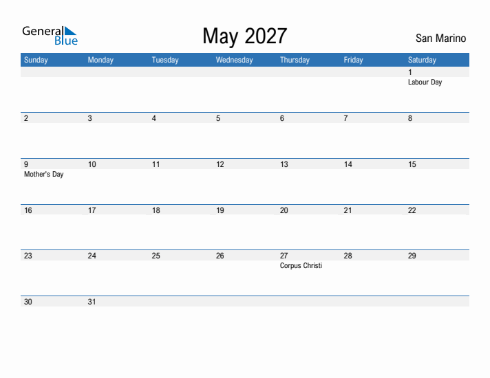 Fillable May 2027 Calendar